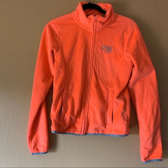 PINK Victoria’s Secret Coral/Peach Fuzzy (Soft) Zip Up Jacket - Size Small - Picture 2 of 8